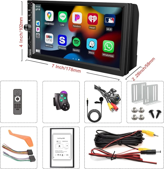 Alt view image 7 of 7 - Wireless Carplay Double Din Car Stereo, 7 Inch BT Touchscreen Car Radio