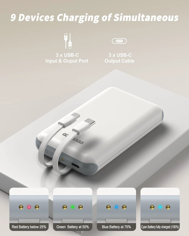 Alt view image 4 of 7 - Portable Charger, 3-Pack 10000mAh Slim Power Bank Built in Cables