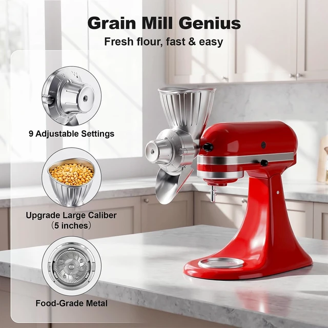 Alt view image 3 of 7 - Grain Mill Attachment for KitchenAid, Food-Grade All-Metal 9 Levels