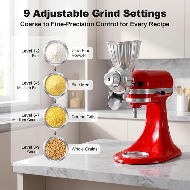 Alt view image 2 of 7 - Grain Mill Attachment for KitchenAid, Food-Grade All-Metal 9 Levels