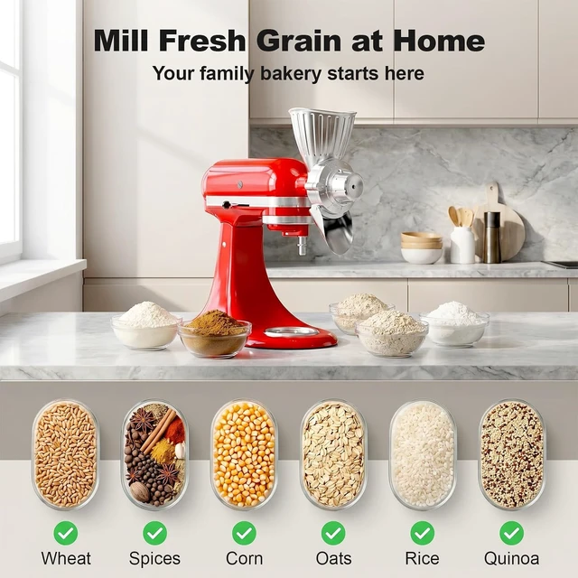 Alt view image 4 of 7 - Grain Mill Attachment for KitchenAid, Food-Grade All-Metal 9 Levels