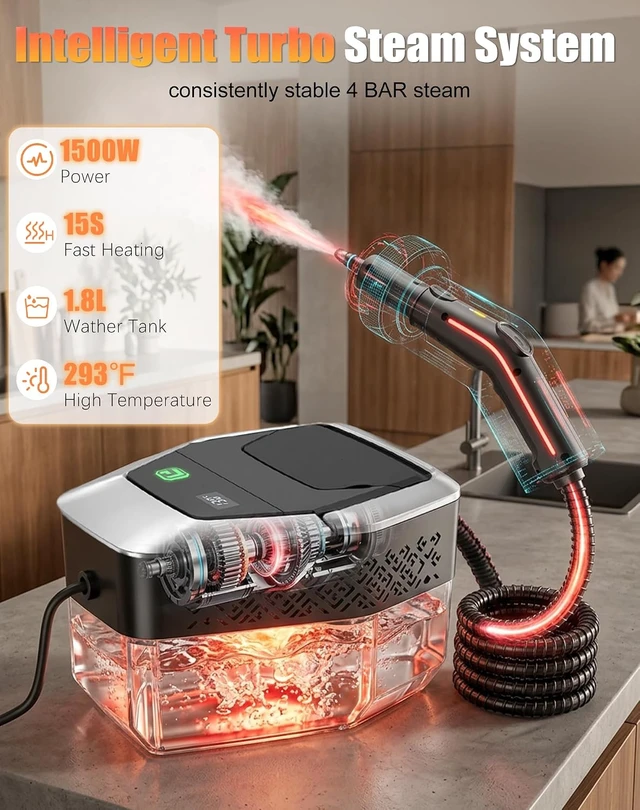 Alt view image 2 of 7 - 293°F High-Pressure Handheld Steam Cleaner for Home, Bathroom, Kitchen