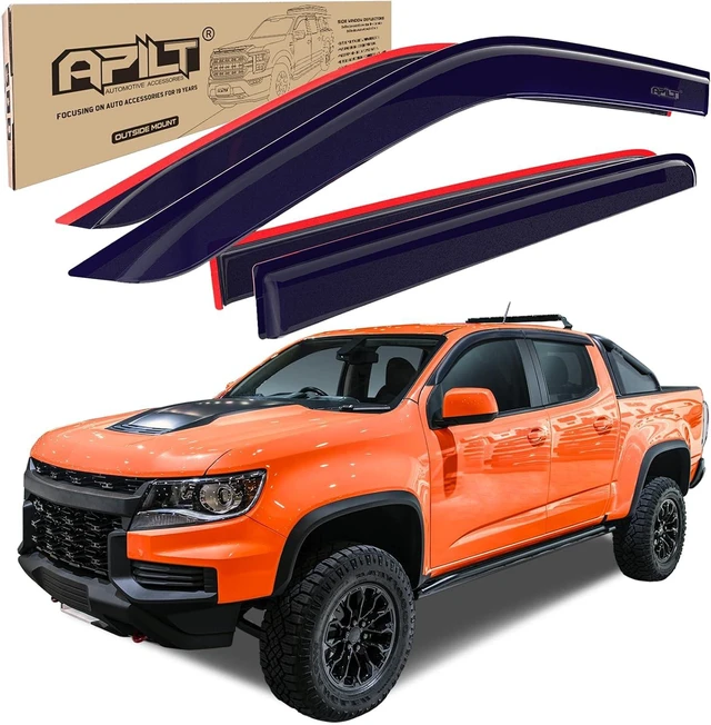 Main image of Outside-Mount Rain Guards Window Visors for 2015-2022 Chevrolet Colorado Crew Cab & GMC Canyon Crew Cab Wind Vent Deflector Truck Accessories Dark Smoke 4-Piece Set with Thicker