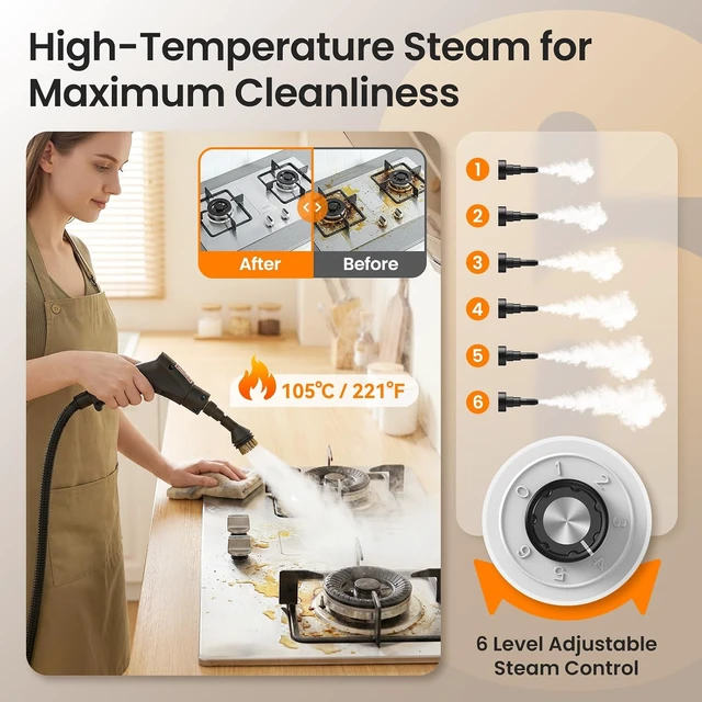Alt view image 3 of 7 - Handheld Steam Cleaner for Home w/41oz Tank& 6-Level Pressure Steam