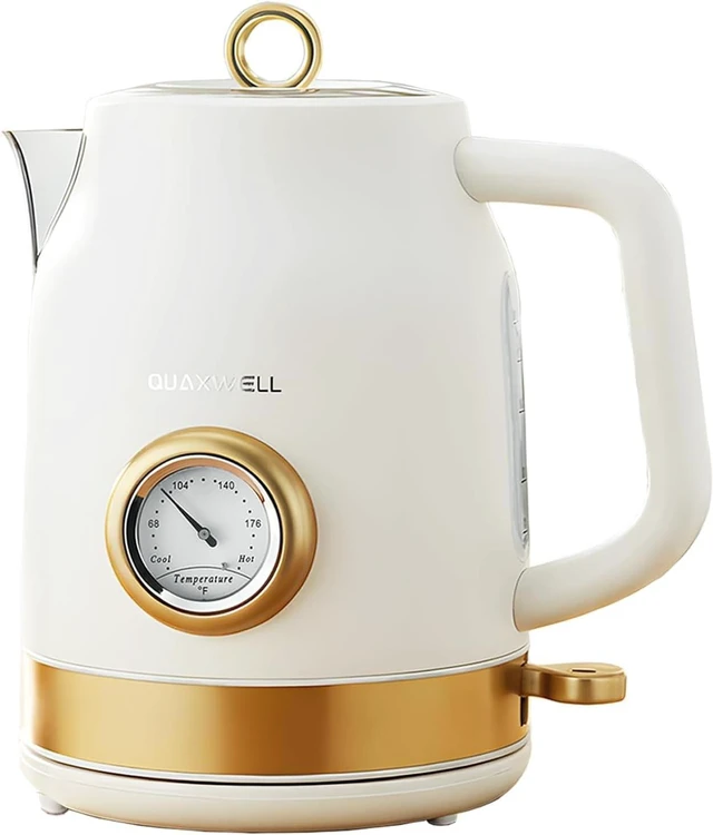 Main image of Retro Electric Tea Kettle, 1.7L, Matte White and Gold