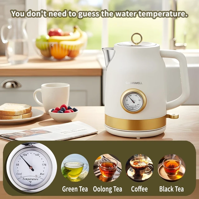 Alt view image 2 of 7 - Retro Electric Tea Kettle, 1.7L, Matte White and Gold