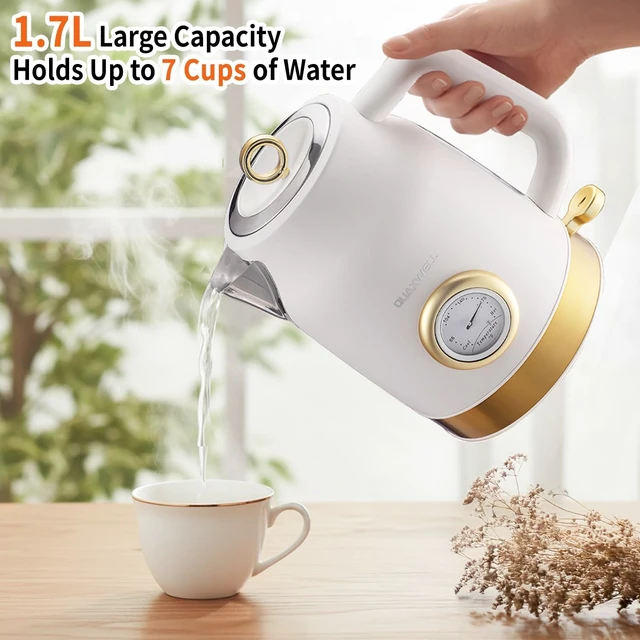 Alt view image 5 of 7 - Retro Electric Tea Kettle, 1.7L, Matte White and Gold