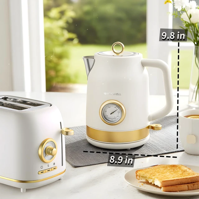 Alt view image 6 of 7 - Retro Electric Tea Kettle, 1.7L, Matte White and Gold