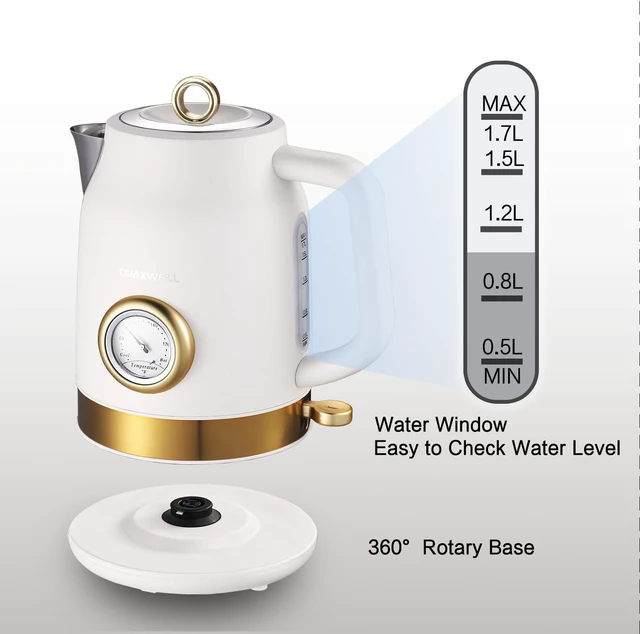 Alt view image 7 of 7 - Retro Electric Tea Kettle, 1.7L, Matte White and Gold