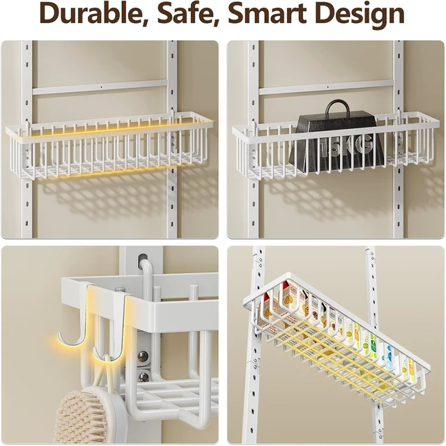 Alt view image 4 of 7 - 9 Tier Over The Door Pantry Organizer, 2 in 1 Wall Mount or Hanging Spice Rack with Adjustable Deep Basket, Heavy-Duty Seasoning Organizer and Storage for Kitchen Cabinet Closet Bathroom
