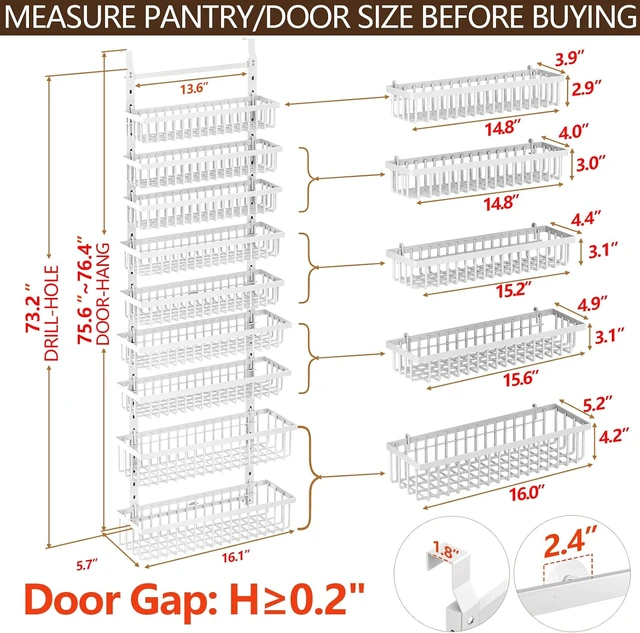 Alt view image 2 of 7 - 9 Tier Over The Door Pantry Organizer, 2 in 1 Wall Mount or Hanging Spice Rack with Adjustable Deep Basket, Heavy-Duty Seasoning Organizer and Storage for Kitchen Cabinet Closet Bathroom