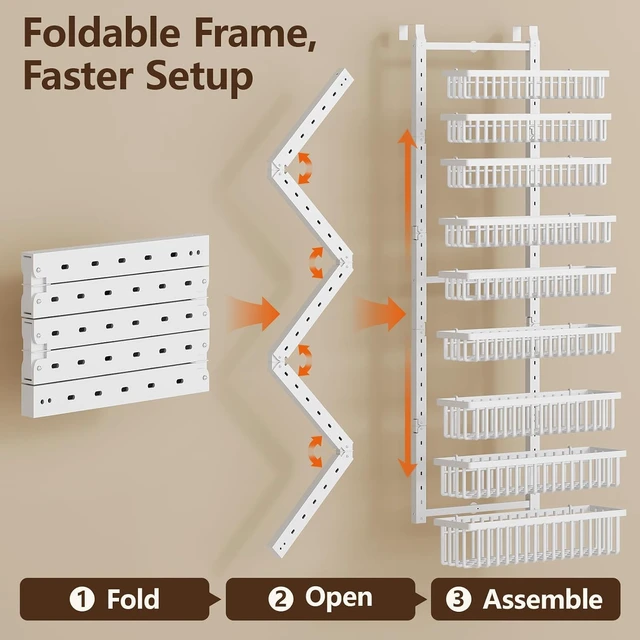 Alt view image 6 of 7 - 9 Tier Over The Door Pantry Organizer, 2 in 1 Wall Mount or Hanging Spice Rack with Adjustable Deep Basket, Heavy-Duty Seasoning Organizer and Storage for Kitchen Cabinet Closet Bathroom
