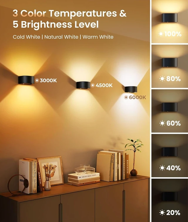 Alt view image 4 of 7 - 4 Pack Motion Sensor Wall Lamp with Remote Control 3 Colors Wireless Wall Light LED Indoor Up and Down Wall Sconce 5000mAh Rechargeable Battery Powered Wall Lamps Brightness Adjustable,Black