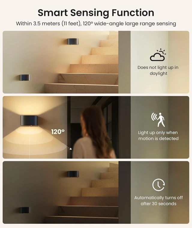 Alt view image 5 of 7 - 4 Pack Motion Sensor Wall Lamp with Remote Control 3 Colors Wireless Wall Light LED Indoor Up and Down Wall Sconce 5000mAh Rechargeable Battery Powered Wall Lamps Brightness Adjustable,Black