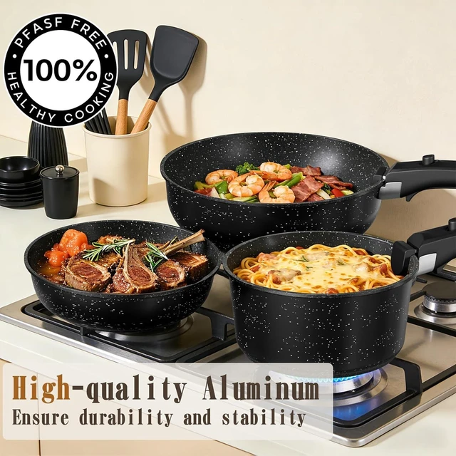 Alt view image 3 of 7 - 21Pcs Pots and Pans Set Non Stick, Nonstick Ceramic Cookware Sets Detachable Handle, Non Toxic Healthy Induction Cookware, Kitchen Cooking Set, with Frying Pans Set, Dishwasher/Oven Safe