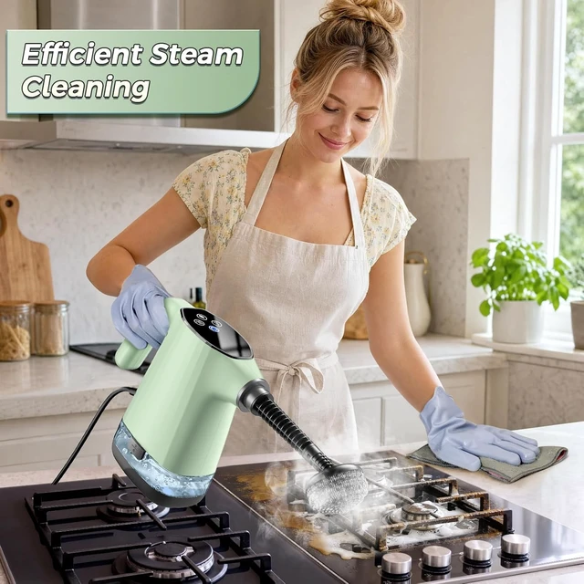 Alt view image 3 of 7 - Handheld Steam Cleaner, Portable Steamer for Cleaning with 18PCS Accessories, 12s Fast Heating, Pressurized Steam Cleaner for Home, Kitchen, Bathroom, Car Detailing, Window, and Clothes, Green