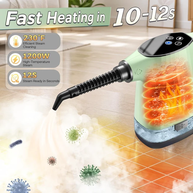 Alt view image 4 of 7 - Handheld Steam Cleaner, Portable Steamer for Cleaning with 18PCS Accessories, 12s Fast Heating, Pressurized Steam Cleaner for Home, Kitchen, Bathroom, Car Detailing, Window, and Clothes, Green