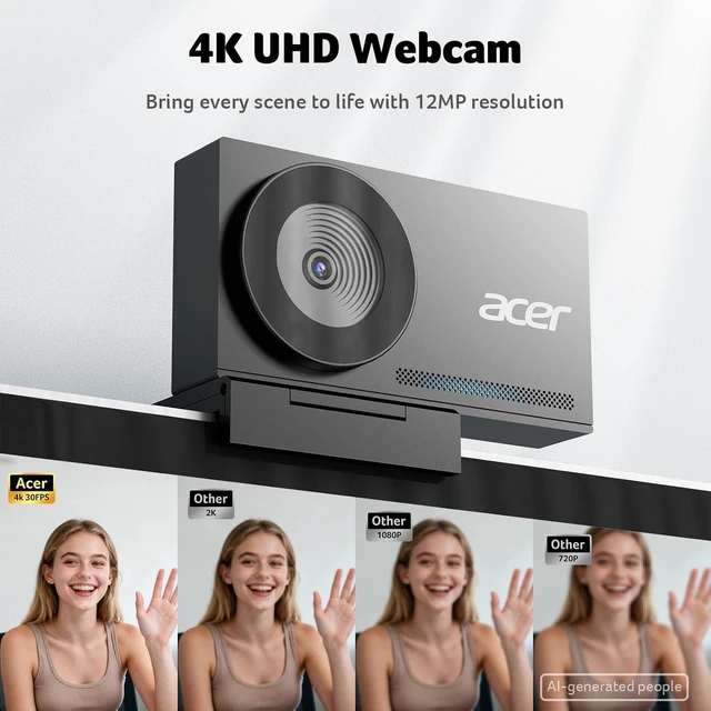 Alt view image 3 of 7 - 4K Webcam for PC/Mac with All-Metal Unibody Sculpted, 1/2" Sensor, PDAF, 2 Noise Reduction Mics, Privacy Cover for Switch 2/Zoom/Teams/Facetime/YouTube/Google Meet