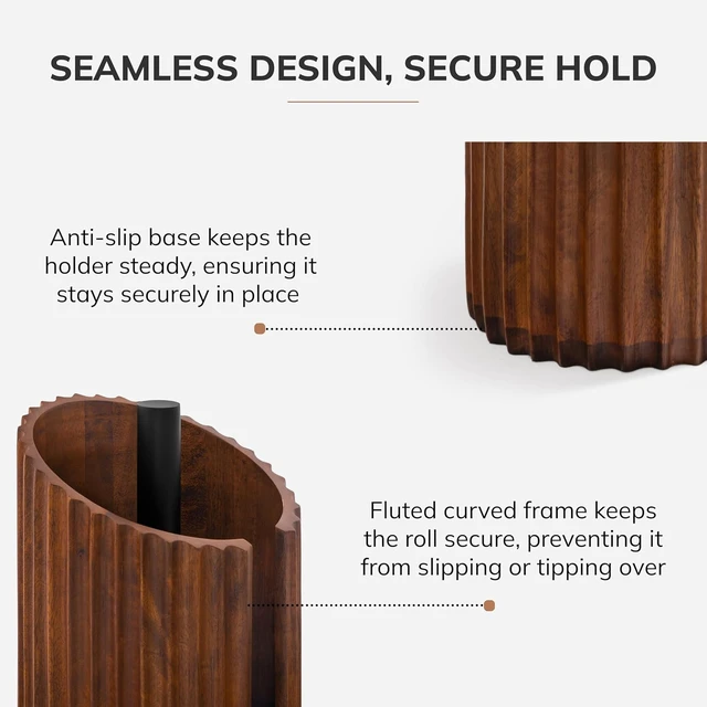 Alt view image 4 of 7 - Wooden Paper Towel Holder with Metal Holder, Holder Stand for Kitchen Roll Organizer & Kitchen Dining Table Home Décor, Countertop Fits Jumbo & Mega Rolls - Walnut/Black, Fluted