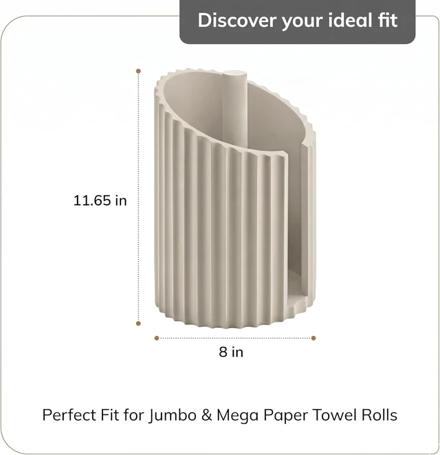 Alt view image 7 of 7 - Wooden Paper Towel Holder with Metal Holder, Holder Stand for Kitchen Roll Organizer & Kitchen Dining Table Home Décor, Countertop Fits Jumbo & Mega Rolls - Walnut/Black, Fluted