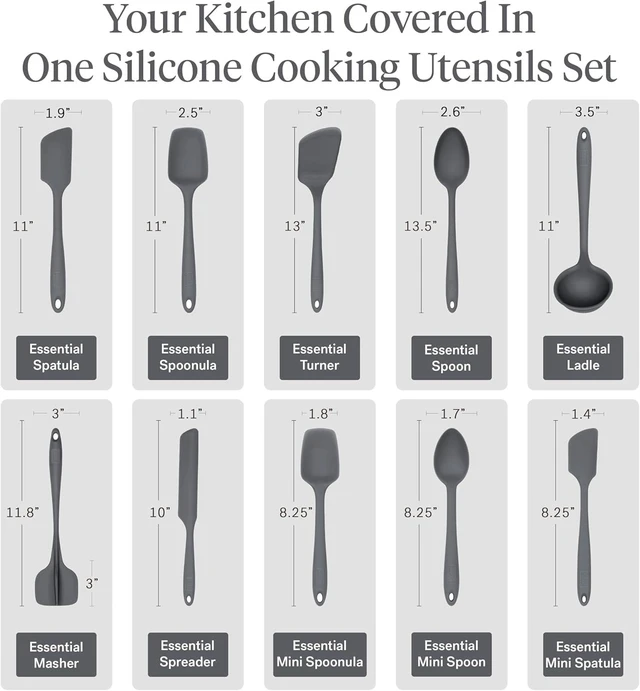 Alt view image 3 of 7 - : 10-Piece Silicone Essentials Kitchen Utensils Set Charcoal