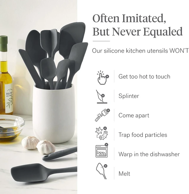Alt view image 5 of 7 - : 10-Piece Silicone Essentials Kitchen Utensils Set Charcoal