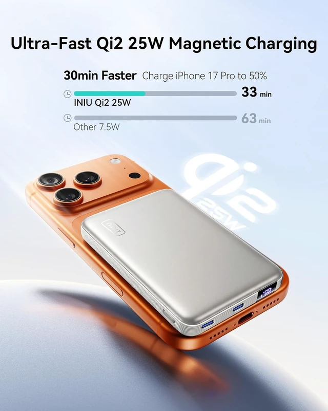 Alt view image 3 of 7 - for MagSafe Qi2.2 25W Portable Charger, Slimmest 10000mAh Power Bank