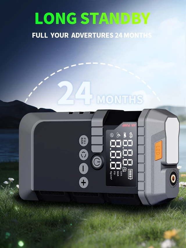 Alt view image 7 of 7 - Portable Car Battery Jump Starter with Air Compressor, 6000A Car Jumper Starter Portable, 45W Fast Charge Jump Box,160PSI Auto-Shut Off Tire Inflator,LED Light, Jumper Cables,Gloves