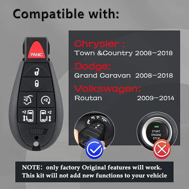 Alt view image 2 of 7 - Key Fob kit for 2008-2018 Dodge Grand Caravan&Chrysler Town Country