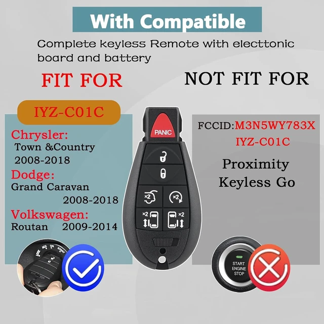 Alt view image 3 of 7 - Key Fob kit for 2008-2018 Dodge Grand Caravan&Chrysler Town Country