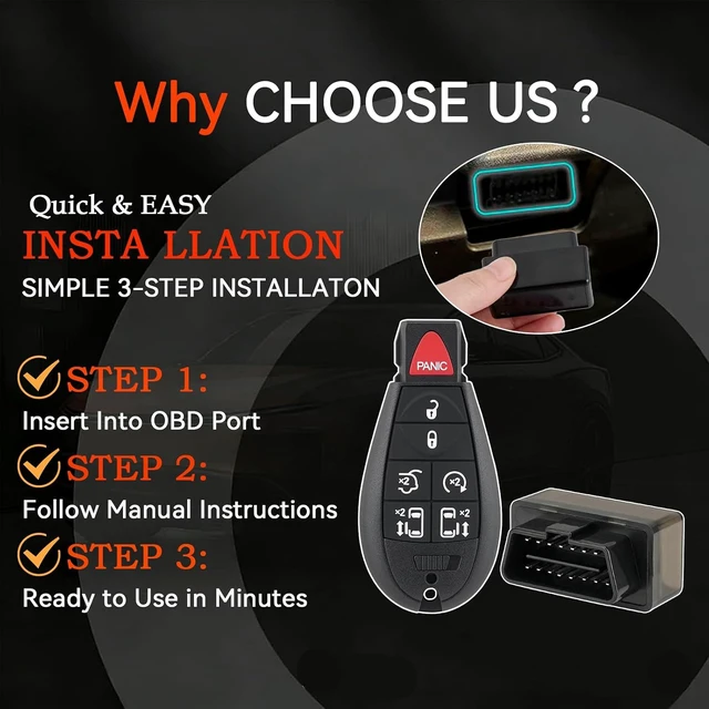 Alt view image 4 of 7 - Key Fob kit for 2008-2018 Dodge Grand Caravan&Chrysler Town Country