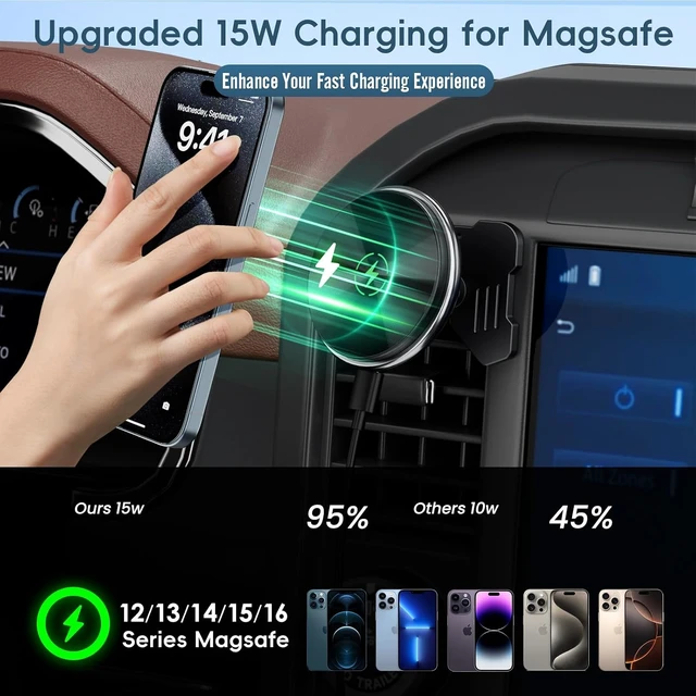 Alt view image 3 of 7 - Wireless Charging Vent Magnetic Vent Phone Mount for 2021-2026 Ford F-150