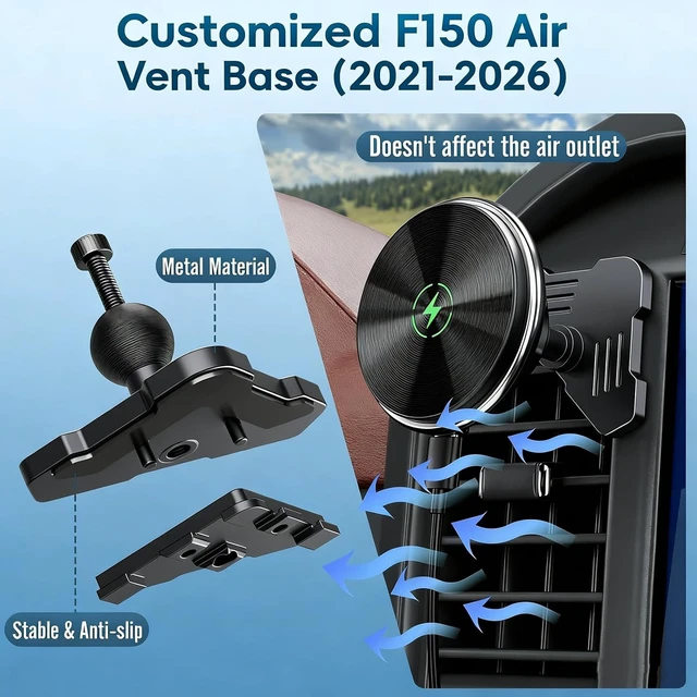 Alt view image 4 of 7 - Wireless Charging Vent Magnetic Vent Phone Mount for 2021-2026 Ford F-150