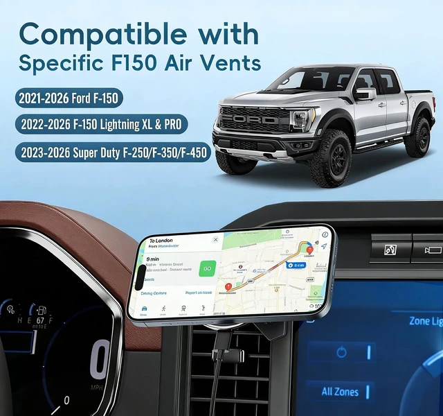 Alt view image 7 of 7 - Wireless Charging Vent Magnetic Vent Phone Mount for 2021-2026 Ford F-150