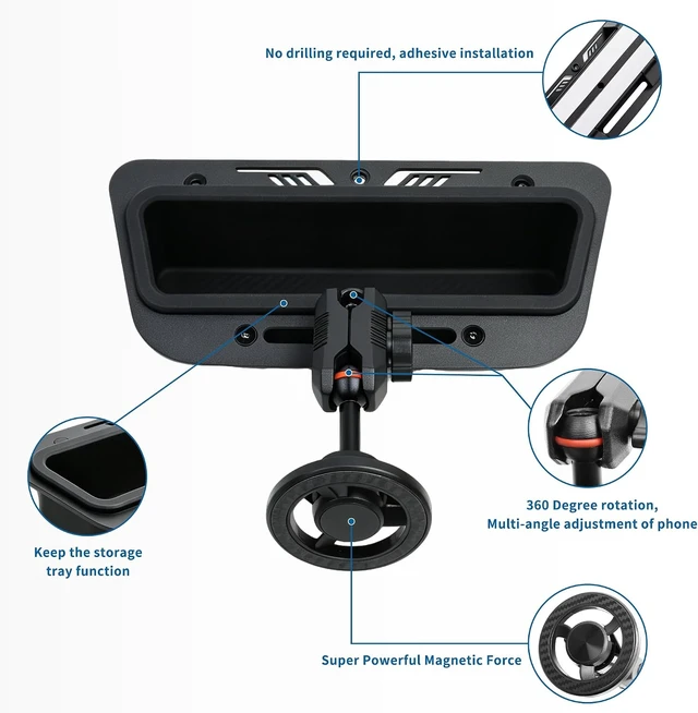 Alt view image 6 of 7 - Magnetic Phone Mount Phone Holder with Tray for Jeep Wrangler JK