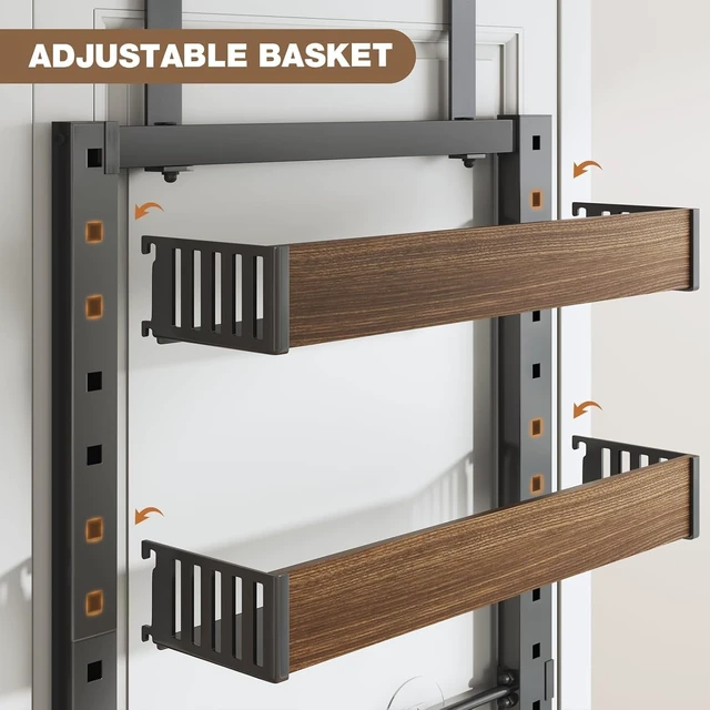 Alt view image 7 of 7 - 8 Tier Over the Door Pantry Organizer with Adjustable Wooden Baskets, Heavy Duty 2 in 1 Wall Mounted & Hanging Spice Rack for Kitchen, Cabinet and Closet Organization