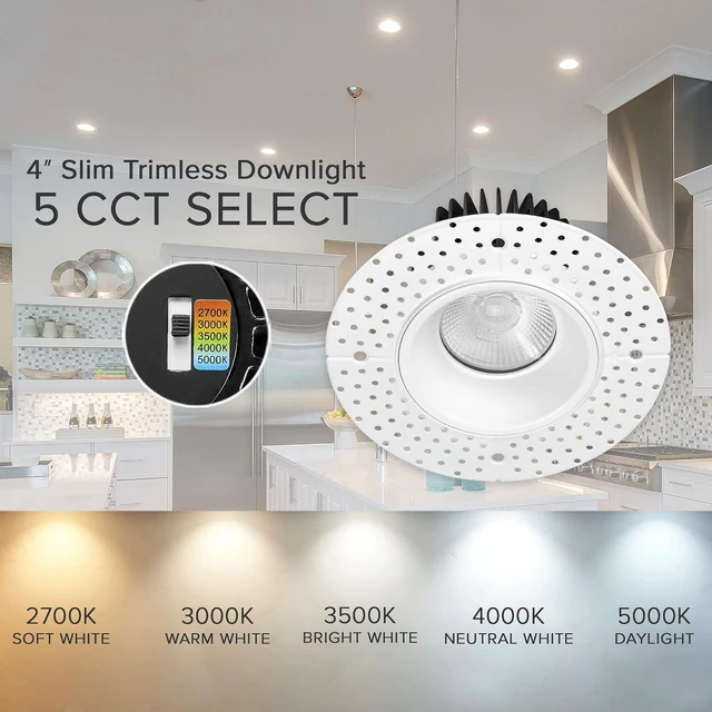 Alt view image 6 of 7 - 4" White Trimless Anti-Glare LED Downlight, 1000 Lumens, 5 CCT