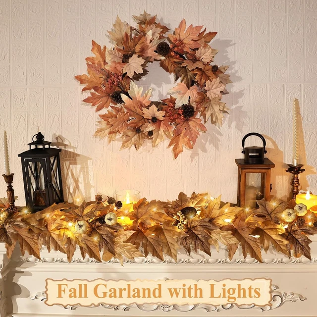 Alt view image 2 of 7 - 9 FT Lighted Fall Garland with Lights Autumn Automatic ON/Off Timer
