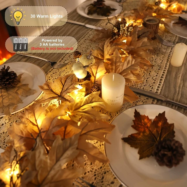 Alt view image 3 of 7 - 9 FT Lighted Fall Garland with Lights Autumn Automatic ON/Off Timer