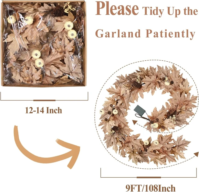 Alt view image 7 of 7 - 9 FT Lighted Fall Garland with Lights Autumn Automatic ON/Off Timer