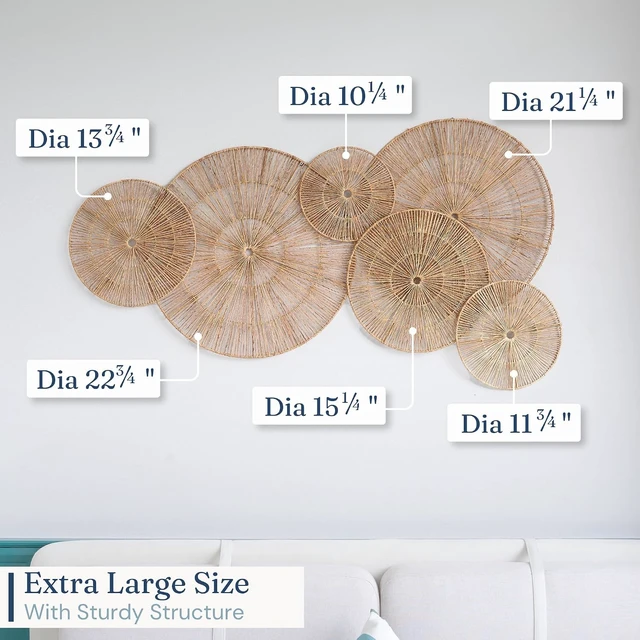 Alt view image 3 of 7 - Wicker 23 Inch Jute Wall Decor Baskets, Set of 6 Extra Large Woven Jute Wall Plates, 23",21",15",13",12,10", Decorative Baskets for Wall Arts, Wall Hanging for Bedroom, Living Room, Office