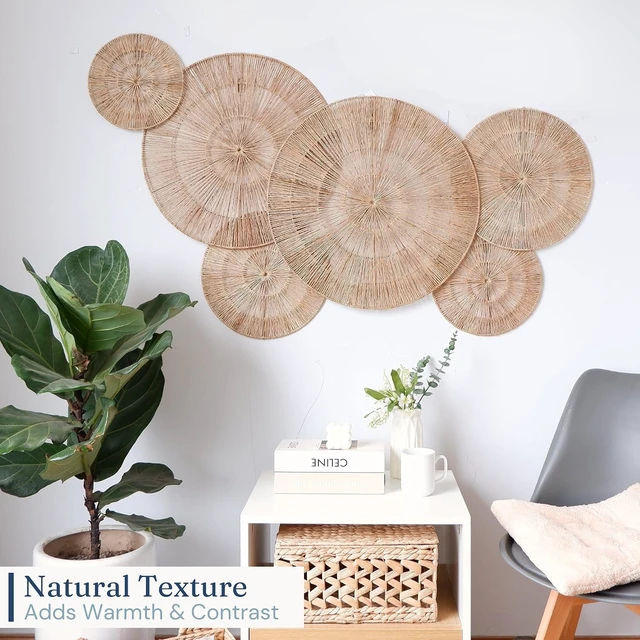 Alt view image 6 of 7 - Wicker 23 Inch Jute Wall Decor Baskets, Set of 6 Extra Large Woven Jute Wall Plates, 23",21",15",13",12,10", Decorative Baskets for Wall Arts, Wall Hanging for Bedroom, Living Room, Office