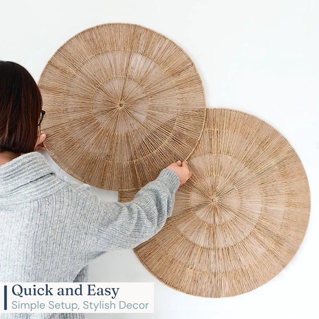 Alt view image 7 of 7 - Wicker 23 Inch Jute Wall Decor Baskets, Set of 6 Extra Large Woven Jute Wall Plates, 23",21",15",13",12,10", Decorative Baskets for Wall Arts, Wall Hanging for Bedroom, Living Room, Office
