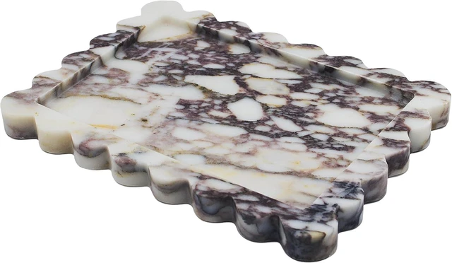Main image of Genuine Calacatta Viola Scalloped Marble Tray, Real Natural Marble Stone Tray, Luxury Decorative Trays for Bathroom, Dresser, Vanity, Kitchen, Home Decor, 10.6" x 8", Calacatta Viola Purple