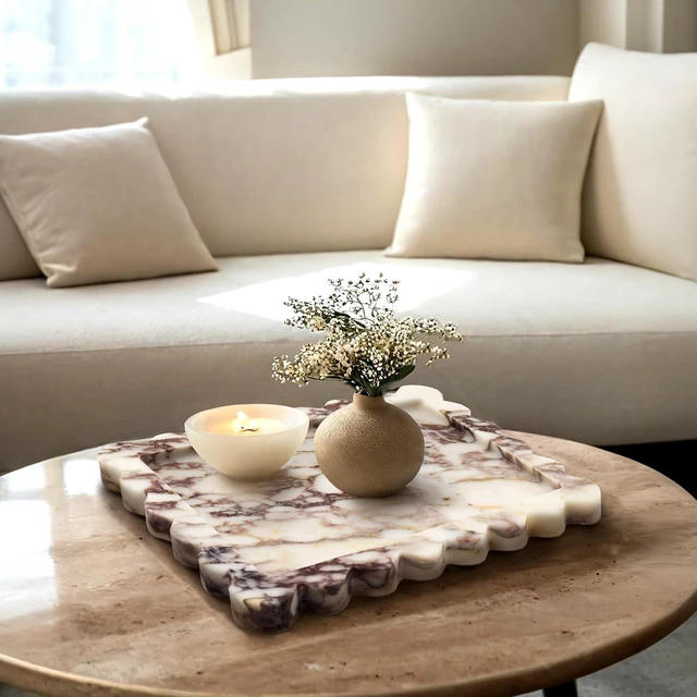 Alt view image 3 of 7 - Genuine Calacatta Viola Scalloped Marble Tray, Real Natural Marble Stone Tray, Luxury Decorative Trays for Bathroom, Dresser, Vanity, Kitchen, Home Decor, 10.6" x 8", Calacatta Viola Purple