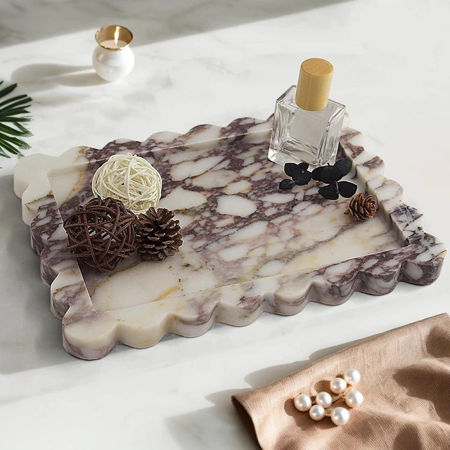 Alt view image 6 of 7 - Genuine Calacatta Viola Scalloped Marble Tray, Real Natural Marble Stone Tray, Luxury Decorative Trays for Bathroom, Dresser, Vanity, Kitchen, Home Decor, 10.6" x 8", Calacatta Viola Purple