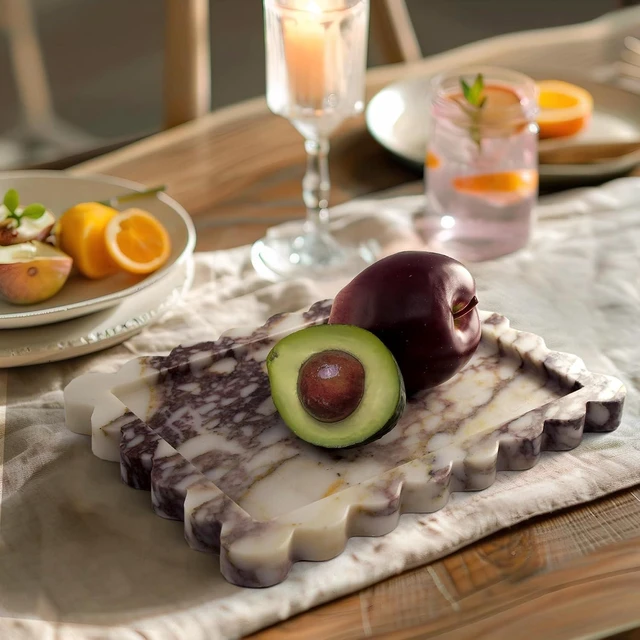 Alt view image 7 of 7 - Genuine Calacatta Viola Scalloped Marble Tray, Real Natural Marble Stone Tray, Luxury Decorative Trays for Bathroom, Dresser, Vanity, Kitchen, Home Decor, 10.6" x 8", Calacatta Viola Purple