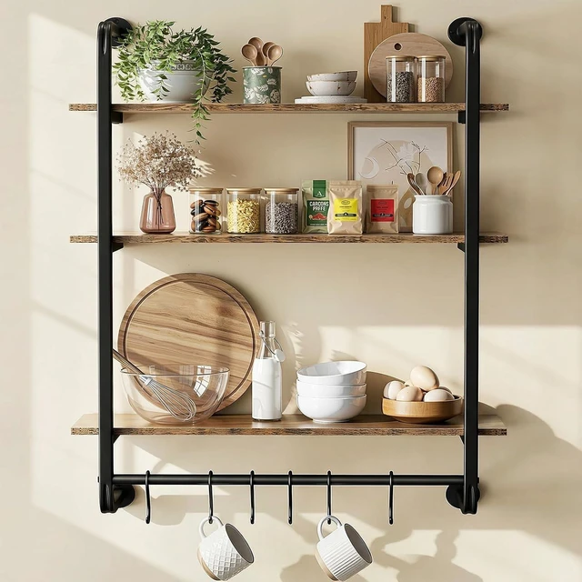 Main image of 3 Tier Industrial Pipe Floating Shelf, 24" Kitchen Wall Shelves
