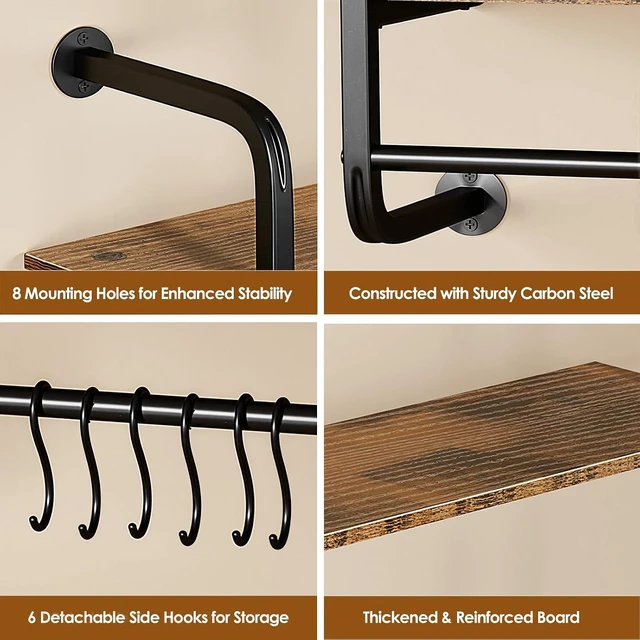Alt view image 3 of 7 - 3 Tier Industrial Pipe Floating Shelf, 24" Kitchen Wall Shelves