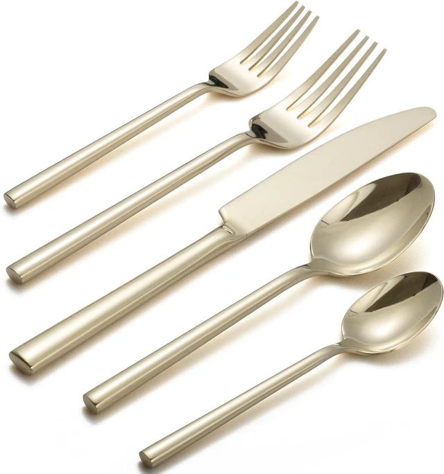 Main image of Potter Champagne Gold 20-Piece Forged Silverware Set, Service for 4, Stainless Steel Flatware Set, Modern Design with Mirror Finish, Ideal for Home, Kitchen, Party, Camping